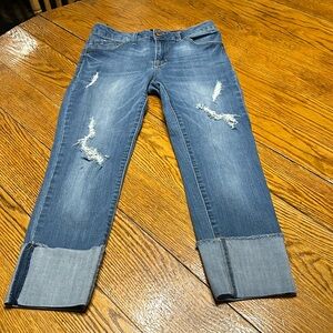 1822 Denim Taylor style distressed jeans.  Turned up cuff. Size 6.Good condition